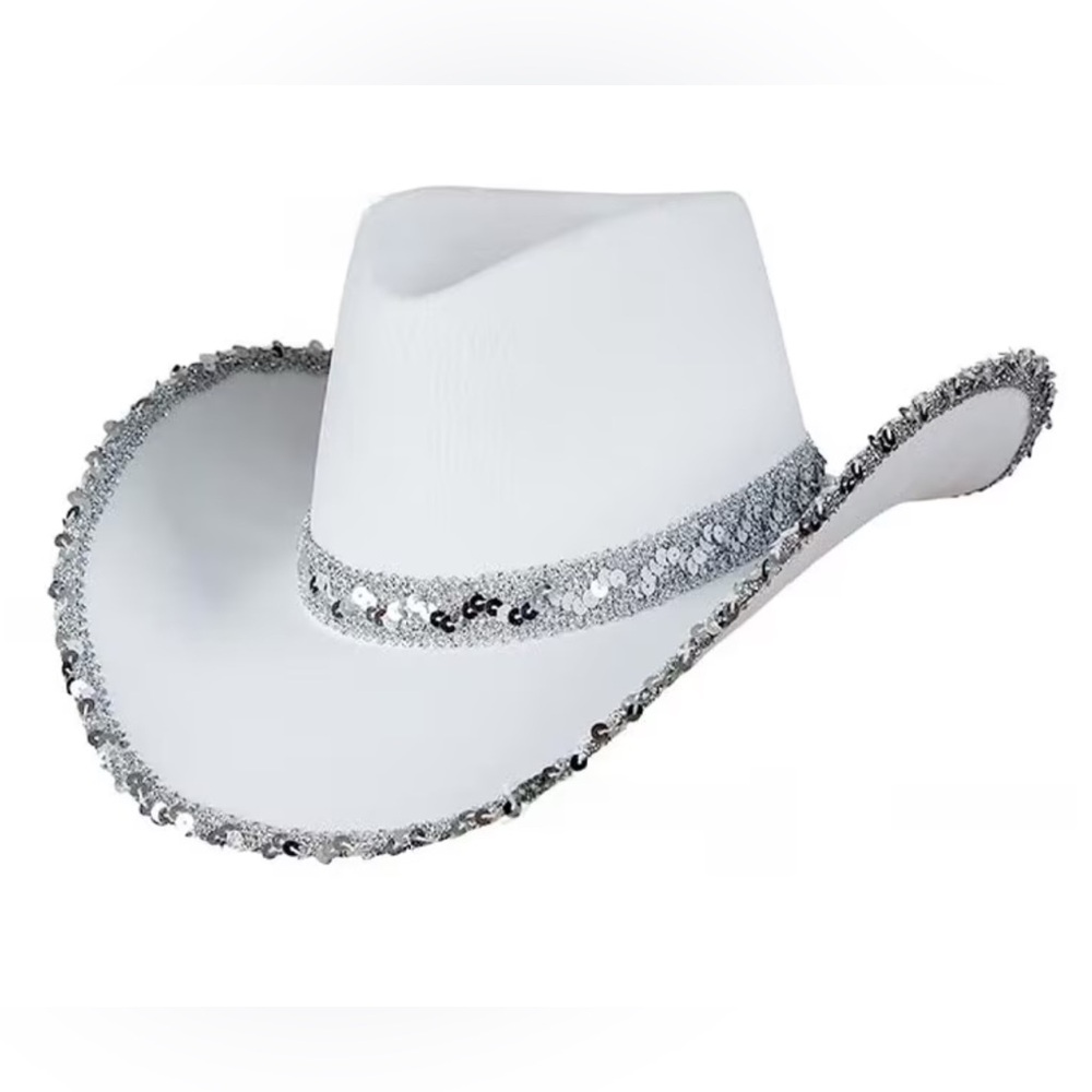 White Sequin Trim Cowboy Hat - Women's Fashion Accessory